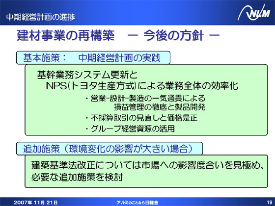 建材事業の再構築-今後の方針-