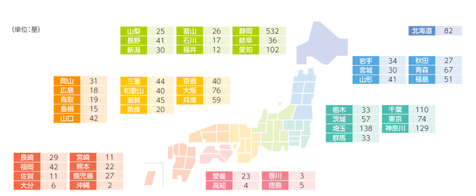 各都道府県の日軽給水タンク採用実績（1960年～2017年）